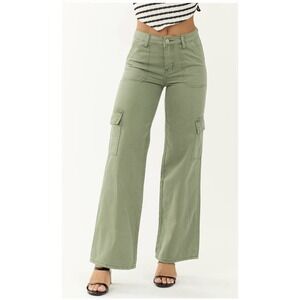 Vervet Blue Olive Green High Rise Cargo Straight Leg Utility Pants Women Size 28